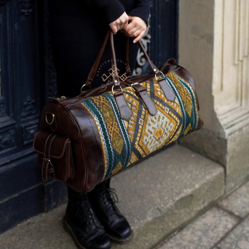 NWOT Authentic Moroccan Leather and Carpet Travel Bag